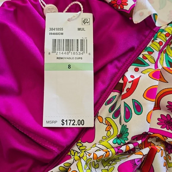 Trina Turk Colorful Off-Shoulder Swimsuit Sz 8 Nwt - Picture 4 of 6